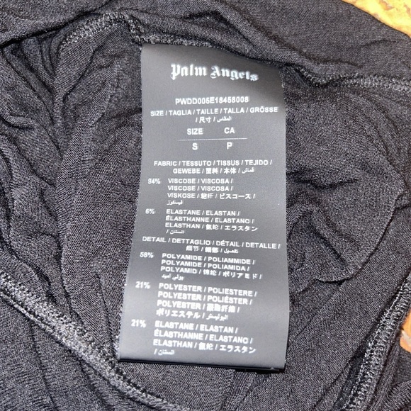 RARE PALM ANGELS Sz S logo tape high neck, bodycon stretchy bodysuit snap crotch - Picture 7 of 10